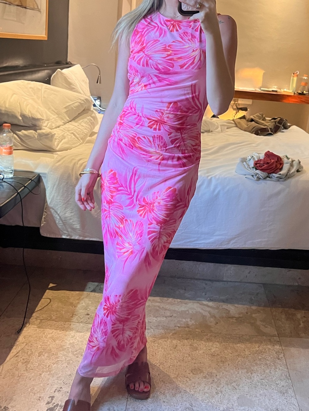 Pink Floral Tank Maxi Dress